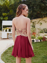 Short A-Line Strapless Chiffon Prom Dresses with Beadings