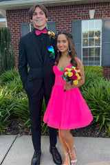 Short A-Line V-Neck Hot Pink Tulle Homecoming Dress
