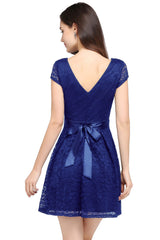 Short Cap Sleeves Formal Dress Round Neck Lace A line Bridesmaid Dress