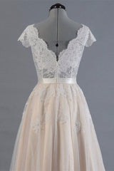 Short Sleeve Lace Long Wedding Dress