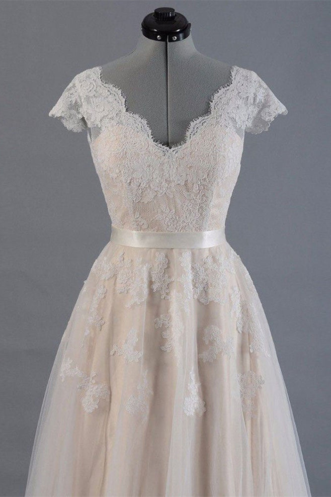 Short Sleeve Lace Long Wedding Dress