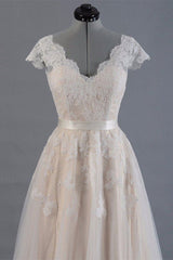 Short Sleeve Lace Long Wedding Dress