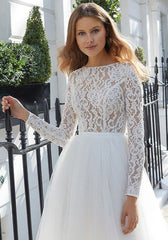 Short Sleeves A-line Jewel Tulle Wedding Dress With Lace