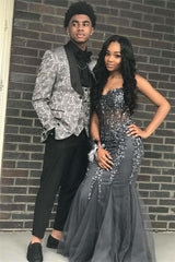 Silver Groom and Groommen Prom Suit - Bespoke, Jacquard 2 Pieces