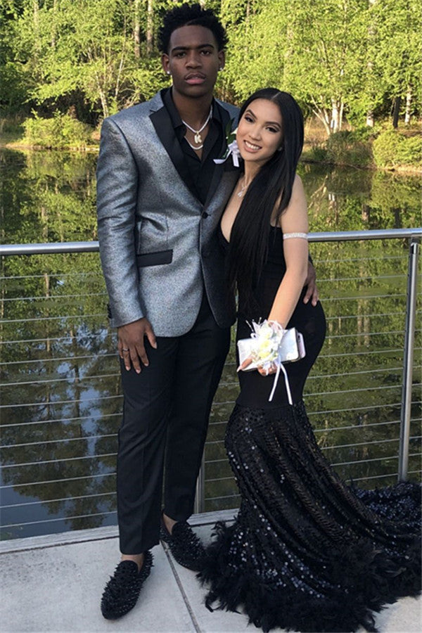 Silver Party Fashion Prom Suit - Sequins Notch Lapel for Man