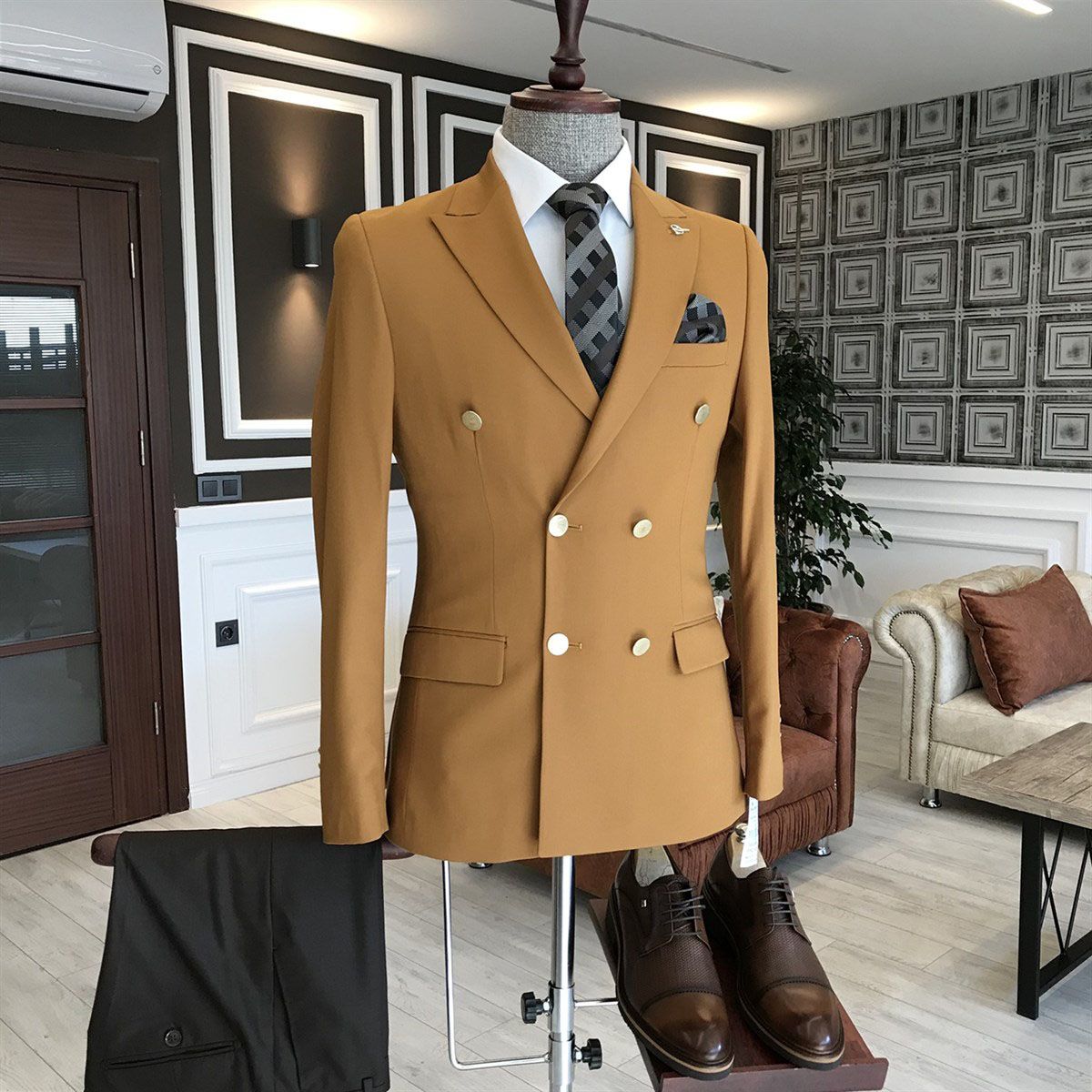 Simple Brown Slim Fit Double-Breasted Prince Suit for Prom