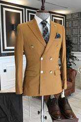 Simple Brown Slim Fit Double-Breasted Prince Suit for Prom