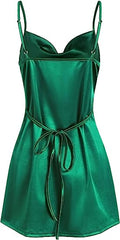Simple Cowl Neck Champagne Satin Homecoming Dress