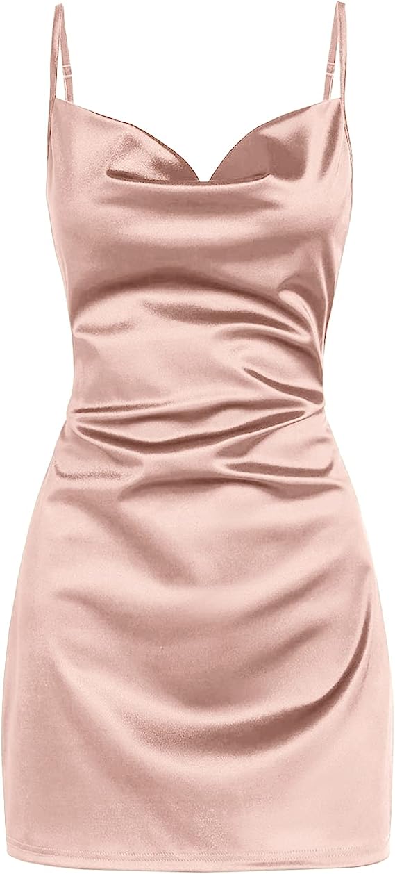 Simple Cowl Neck Champagne Satin Homecoming Dress