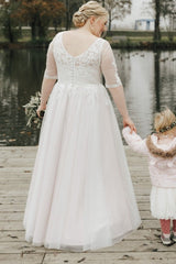 Babyonlines Simple Half Sleeves Plus Size A-line Lace Wedding Dresses