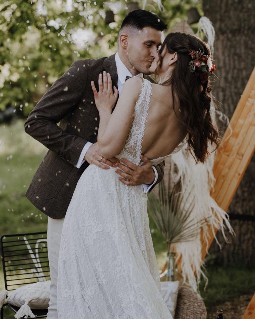 Simple Long A-Line Backless Wedding Dress with V-Neck Lace