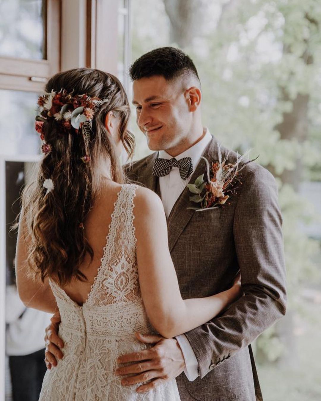 Simple Long A-Line Backless Wedding Dress with V-Neck Lace