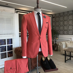 Simple Red Blazer Prom Suit with Peaked Lapel and Two Flaps