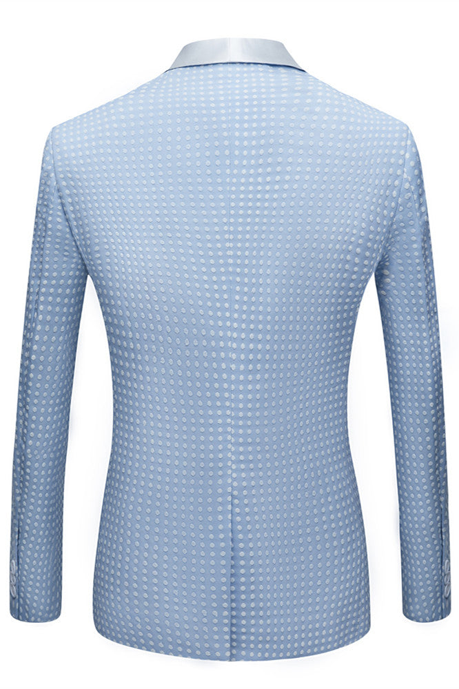 Sky Blue Dot Wedding Suit with Shawl Lapel for Men¡¯s Parties