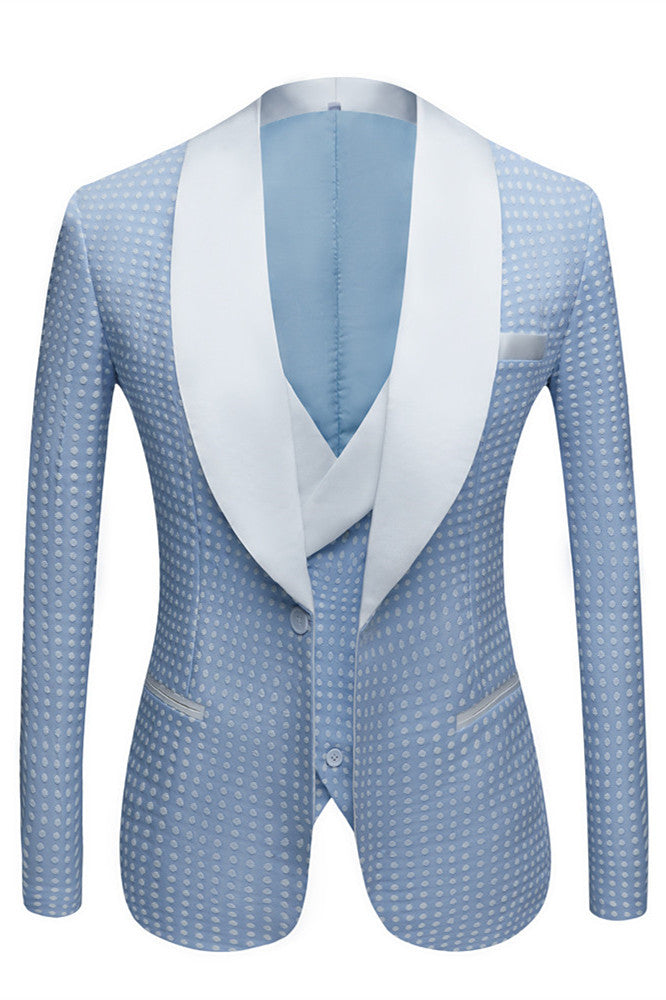 Sky Blue Dot Wedding Suit with Shawl Lapel for Men¡¯s Parties