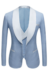 Sky Blue Dot Wedding Suit with Shawl Lapel for Men¡¯s Parties