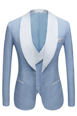 Sky Blue Dot Wedding Suit with Shawl Lapel for Men¡¯s Parties