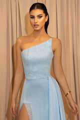 Sky Blue Sleeveless Split Mermaid Evening Dress with Sequins