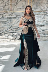 Dark Green Mermaid Long Prom Dress with Split and Detachable Skirt