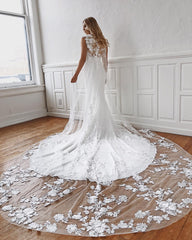 Sleeveless Jewel Lace Appliques Mermaid Wedding Dresses