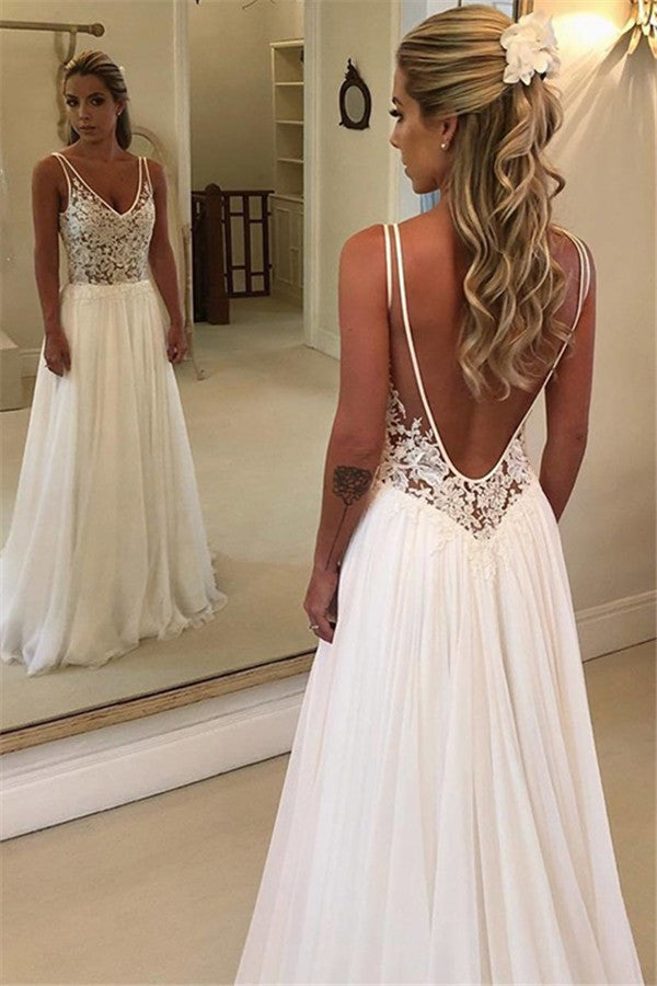 Sleeveless Lace Long Beach Wedding Dress