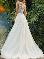 Sleeveless Long Tulle Lace Wedding Dress