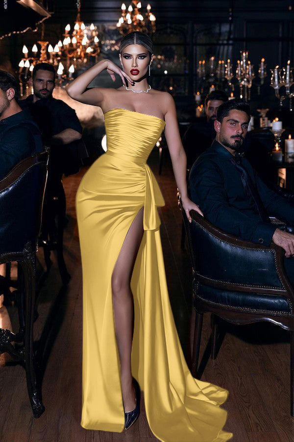 Strapless Mermaid Long Prom Dress with High Split