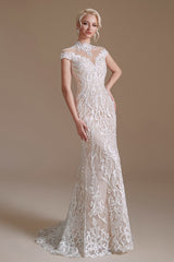 Sleeveless Mermaid Wedding Dress High-neck Lace With Sleeves