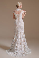 Sleeveless Mermaid Wedding Dress High-neck Lace With Sleeves