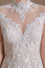Sleeveless Mermaid Wedding Dress High-neck Lace With Sleeves