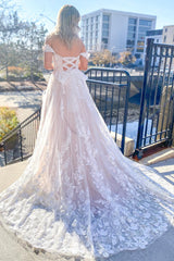 Sleeveless Off-the-shoulder Sweetheart A-line Wedding Dress With Tulle Appliques Lace