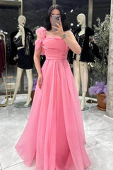 Elegant One Shoulder A-Line Long Pleated Prom Dress