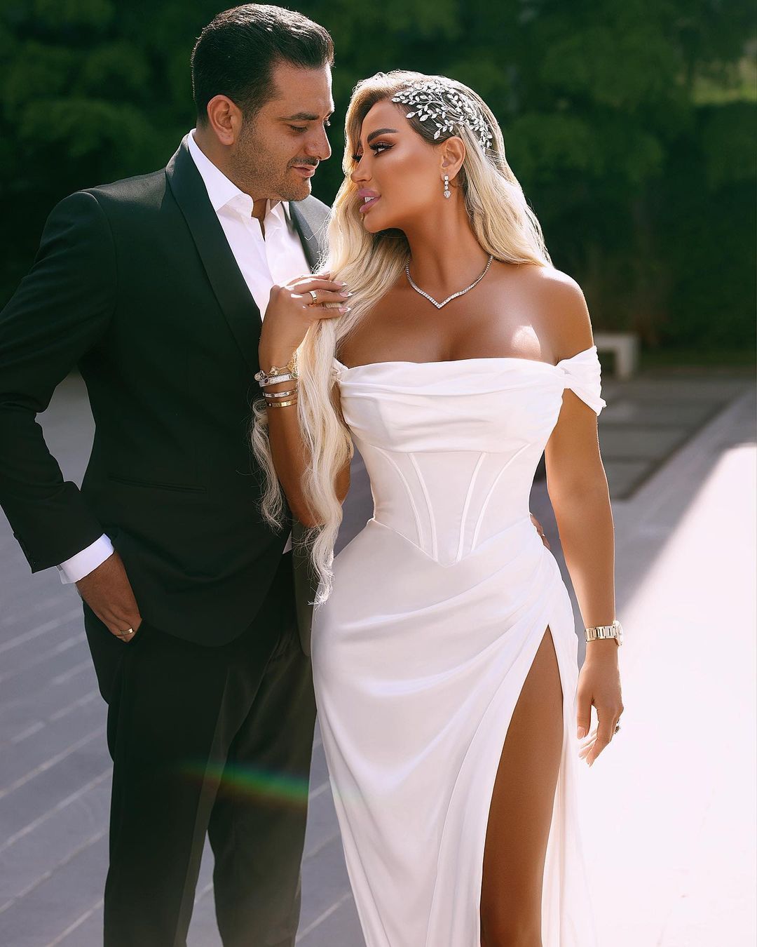White Off the Shoulder Prom Dress with High Split