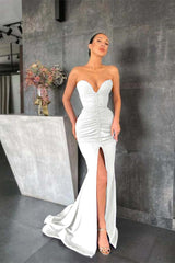 Strapless Mermaid Long Prom Dress with Pleated Split