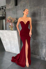 Strapless Mermaid Long Prom Dress with Pleated Split