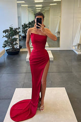 Sleeveless Strapless Long Mermaid Slit Evening Dress