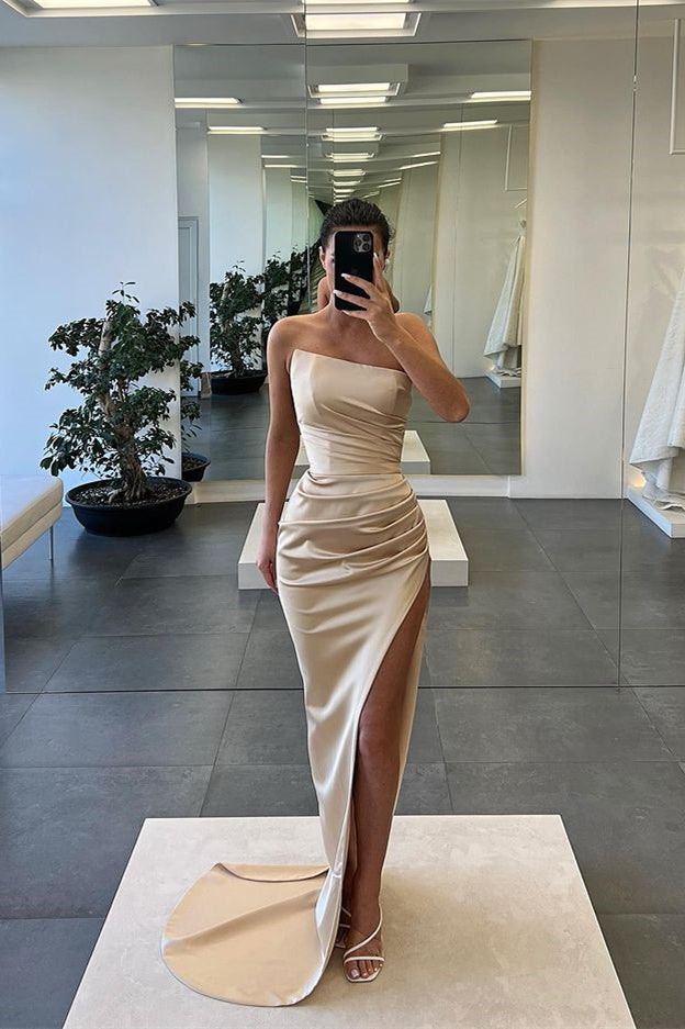 Sleeveless Strapless Long Mermaid Slit Evening Dress