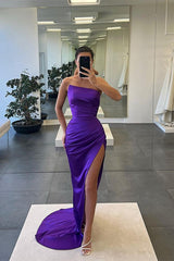 Sleeveless Strapless Long Mermaid Slit Evening Dress