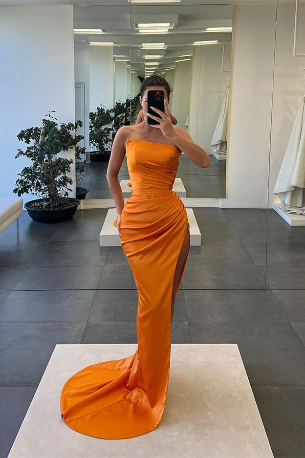Sleeveless Strapless Long Mermaid Slit Evening Dress