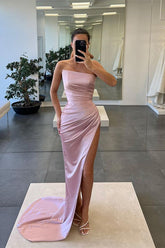Sleeveless Strapless Long Mermaid Slit Evening Dress