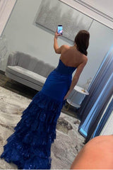 Strapless Long Pleated Prom Dress with Sequins and Split