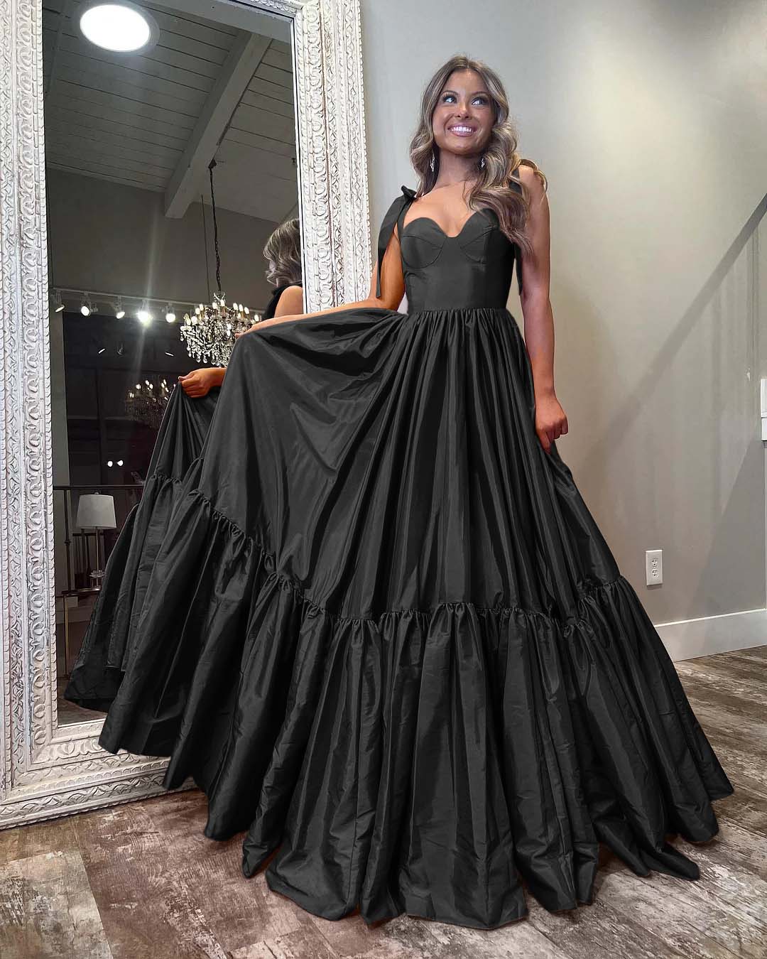 Sweetheart Spaghetti Strap Long Pleated Prom Dress with Ruffles