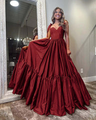 Sweetheart Spaghetti Strap Long Pleated Prom Dress with Ruffles