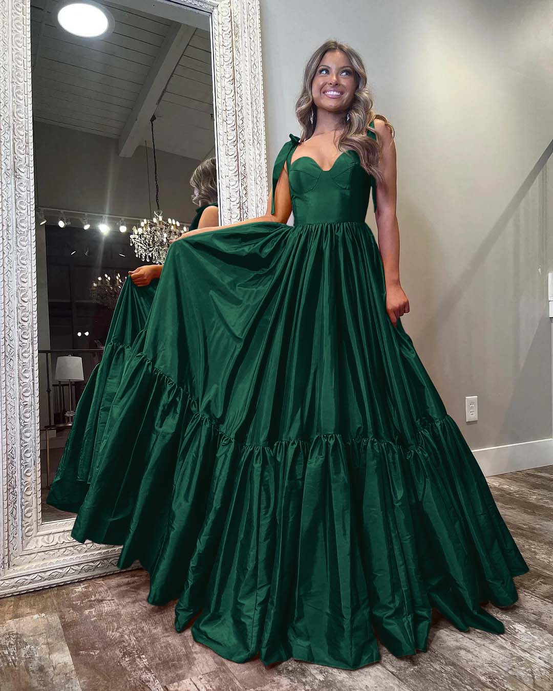 Sweetheart Spaghetti Strap Long Pleated Prom Dress with Ruffles