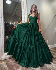 Sweetheart Spaghetti Strap Long Pleated Prom Dress with Ruffles
