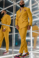 Slim Fit Yellow Prom Attire for Men 2024 with Double Breasted Gentle