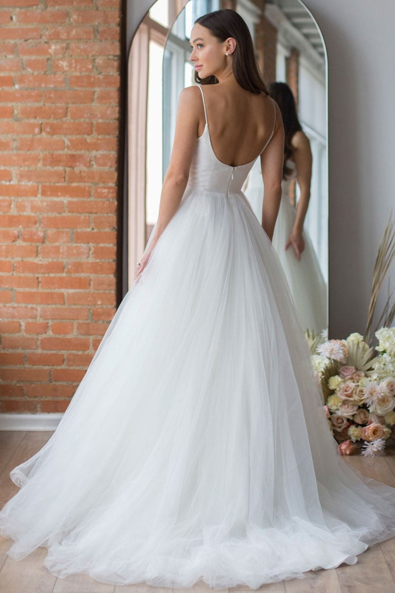 Spaghetti Strap Long Tulle Wedding Dress
