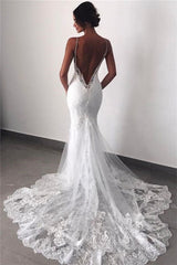 Spaghetti Strap Mermaid Lace Wedding Dress with Appliques