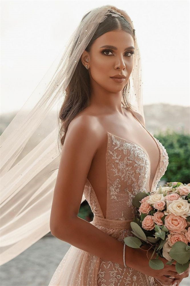 Spaghetti Strap Mermaid Wedding Dress with Applique Ruffles