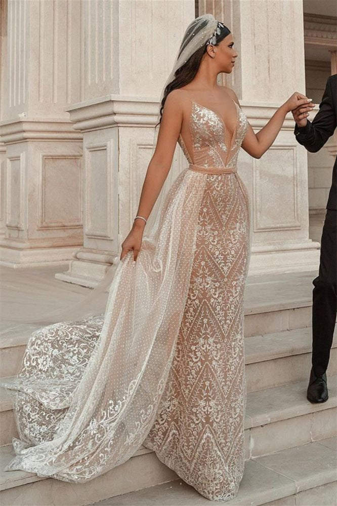 Spaghetti Strap Mermaid Wedding Dress with Applique Ruffles